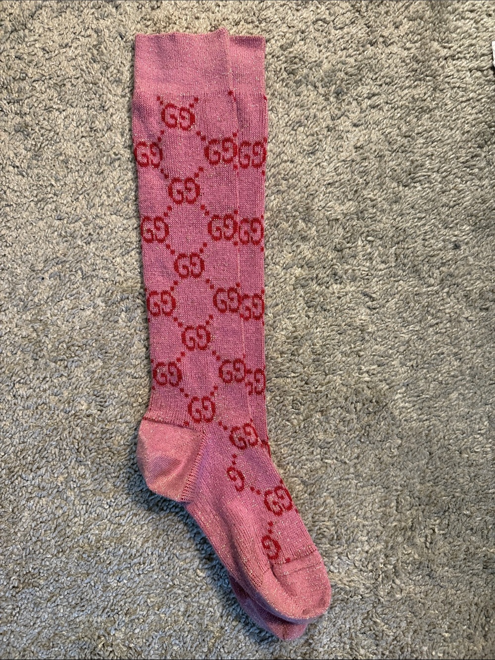 Gucci Pink Knee-High Sock with Red GG Motif